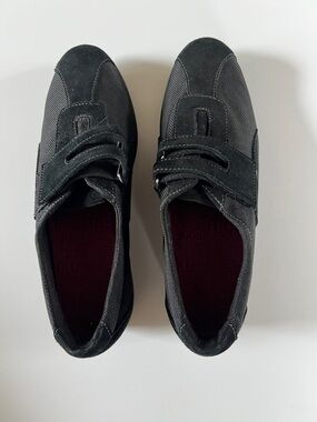Munro Joliet Black Suede & Fabric Hook-and-Loop Flats